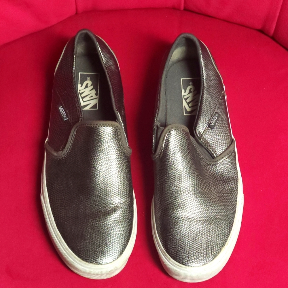 Metallic Silver Van's Loafers